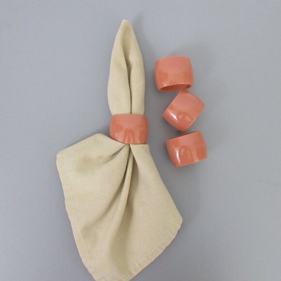 Napkin Rings Set of 4 Burnt Sienna Acrylic High Gloss 1.25" H x 1.75" W x 1.25 D - Picture 2 of 4